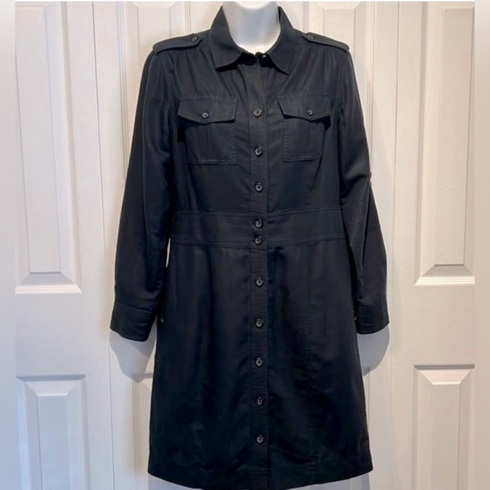 Banana Republic Black Hemp/Cotton Blend Button Up Shirt Dress Size 6
